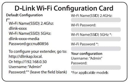 Dlink configuration card